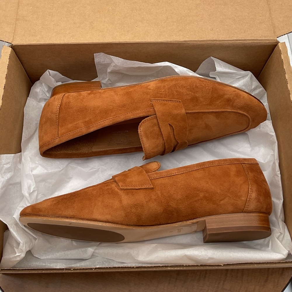Quince Italian Suede Penny Loafer Cognac brown Size 9 W - Picture 3 of 12